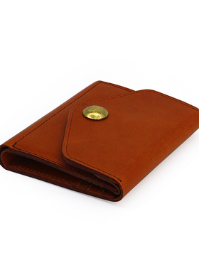 日韩原创新品植鞣革男士钱包头层牛皮复古卡包真皮短款搭扣钱夹女