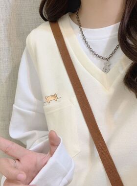 2025春季新款学院风马甲+白色长袖T恤两件套韩版学生套装少女休闲