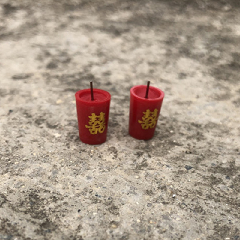 仿真蜡烛迷你娃娃屋复古结婚喜庆家居配件迷你红酒杯喜杯双喜杯