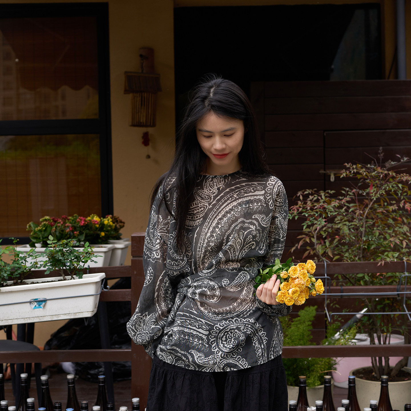 春季女长袖立领系带显瘦衬衫