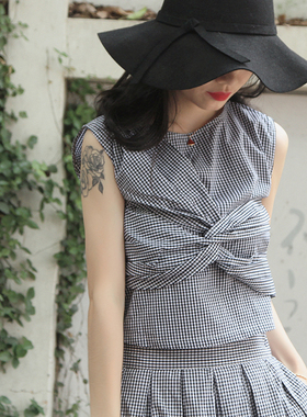 【INTO】2020夏季自制款 格子扭结无袖背心