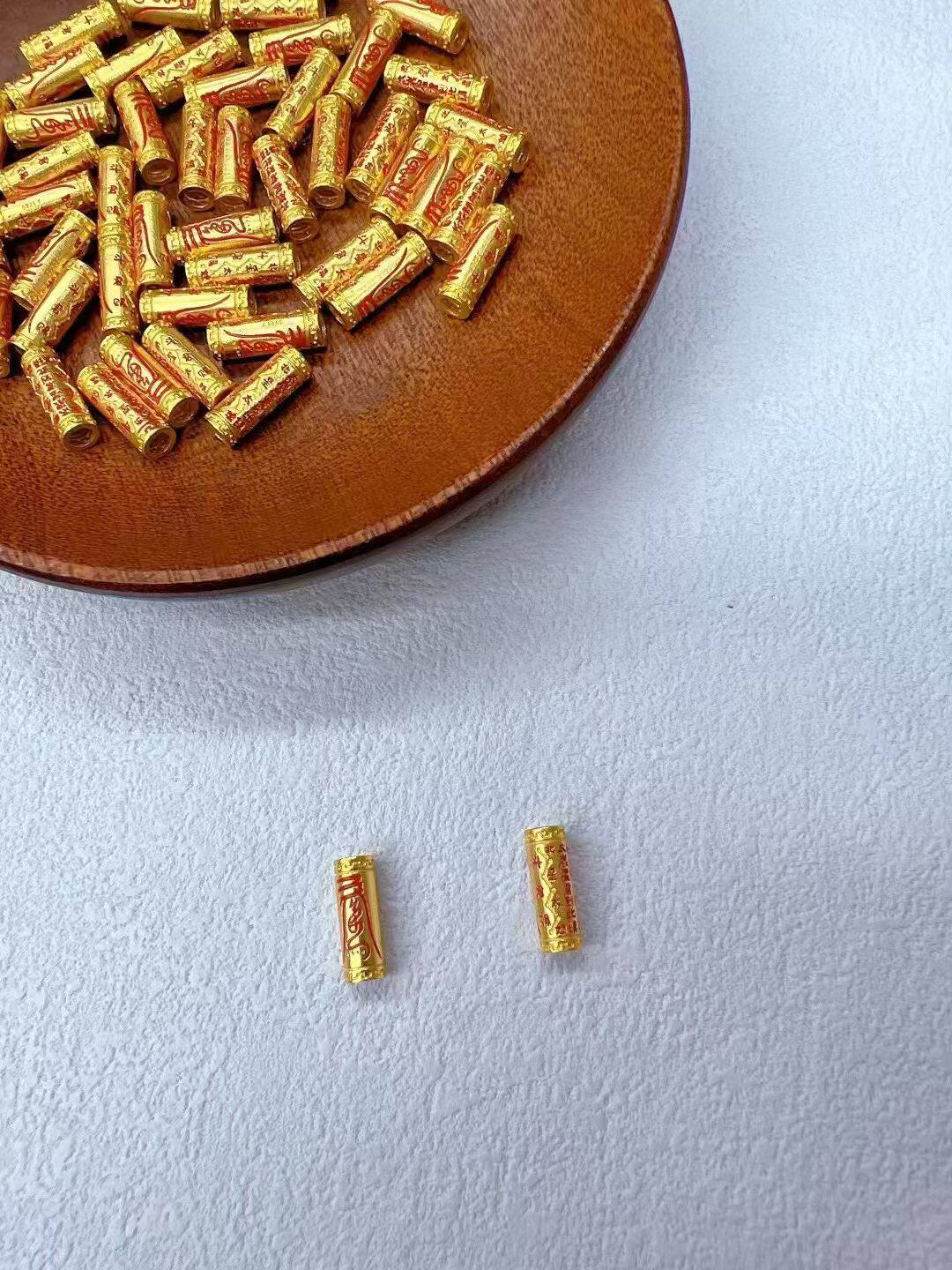 S925纯银烧蓝太岁桶珠直管隔珠diy本命年红绳编织穿珠配件