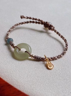 天然和田玉甜甜圈手链葫芦吊坠