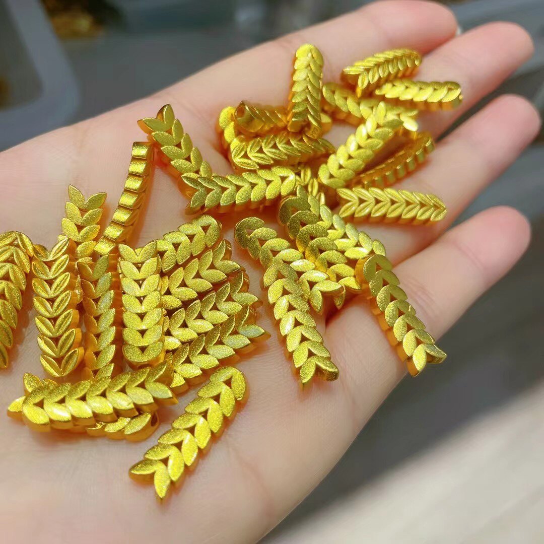 沙金古法金素金色麦穗半镯弯管隔珠配件diy手绳编织穿珠配饰