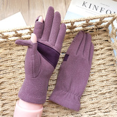 克拉斯卡秋冬男女款 情侣款 翻露二指触屏手套加绒开车防滑保暖德绒