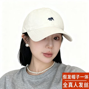 新款假发帽子一体春夏自然时尚连帽真人发丝带假发帽子bobo短直发
