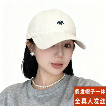 新款假发帽子一体夏季自然时尚连帽真人发丝带假发帽子bobo短直发