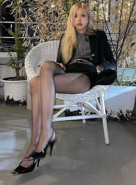 rose朴彩英同款黑色高跟鞋女2025年法式方头细跟性感单鞋小众气质