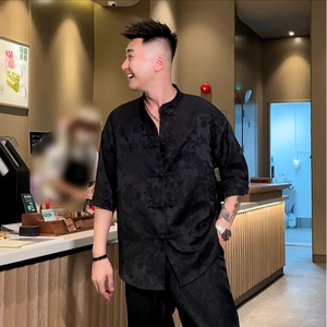 抖音直播夏季新中式衬衫马甲套装男图片