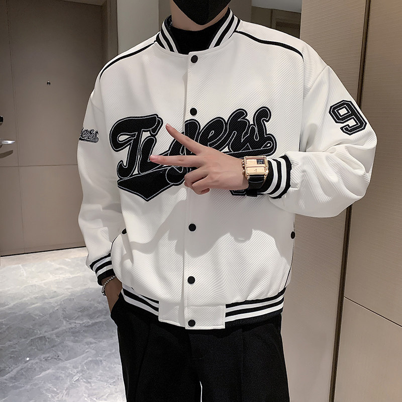 JK26-P98-控138 秋冬新款社会小伙机车服棒球服男夹克外套 白2图片