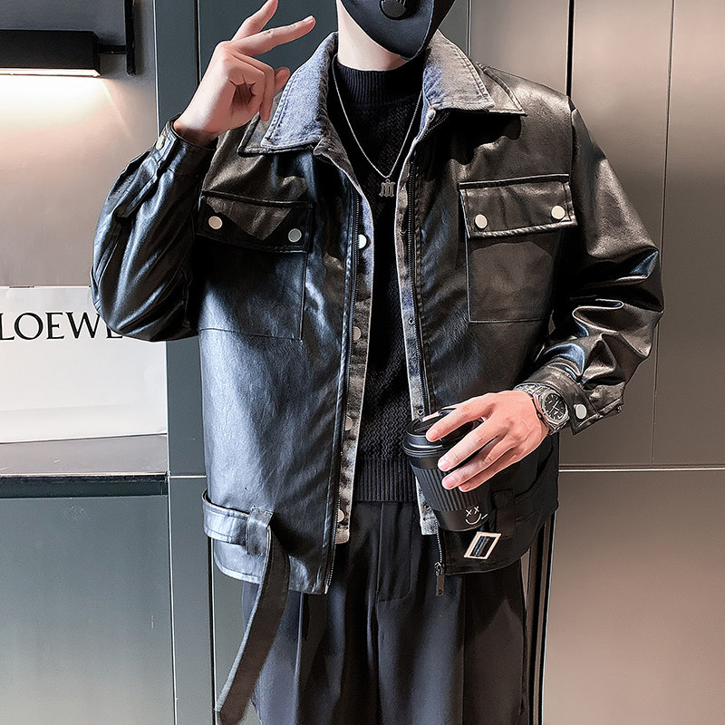 抖音社会小伙冬季新款假两件皮衣外套男-PY22-P128-控168图片