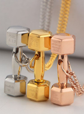 欧美时尚健身哑铃项链男士霸气韩版情侣吊坠女个性钛钢毛衣链项链