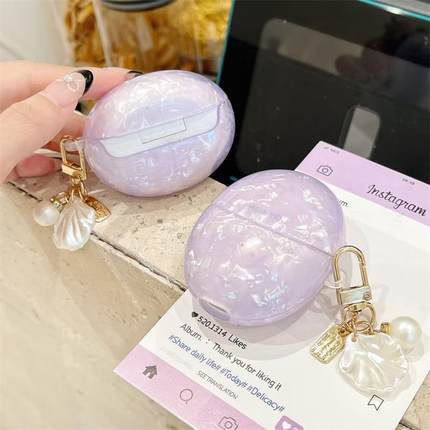 流光紫色贝壳纹适用华为freebuds se2/5i保护套7i高级感小众freebuds6无线蓝牙耳机壳4e渐变pro4/pro3女clip2