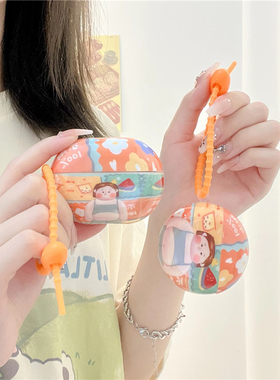 趣味油画小胖妹适用华为freebuds5保护套5i/free clip无线蓝牙耳机盒创意女freebuds se2硅胶壳4代4E防摔Pro3