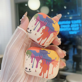 涂鸦ins风艺术笑脸适用AirPods4保护套渐变油漆适用3代苹果蓝牙耳机壳AirPodsPro3磨砂软壳1 2代防摔盒5代潮