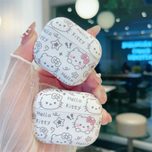 日系卡通白色kt猫AirPods4保护套女款 HelloKitty适用苹果蓝牙耳机壳AirPodsPro一二代硅胶软壳三代防摔盒五代