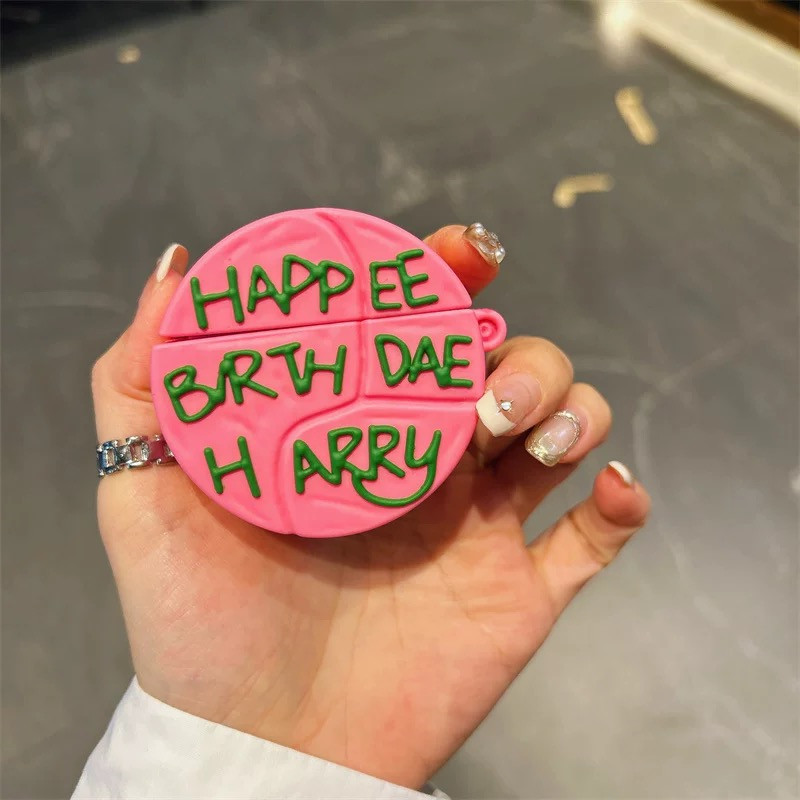 创意玫粉色英文海格蛋糕耳机壳