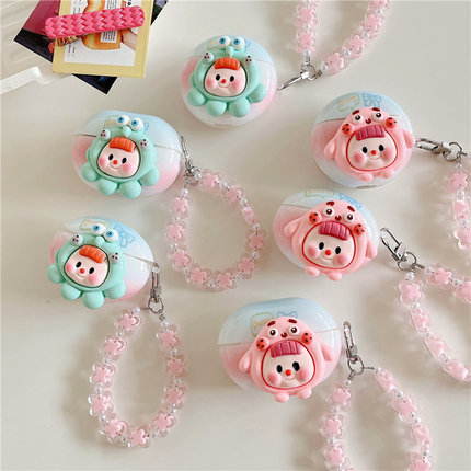 6i卡通立体公仔适用华为4e/5代无线蓝牙耳机壳手链女freebuds5i硅胶保护套4代freebudspro3防摔盒se2创意clip