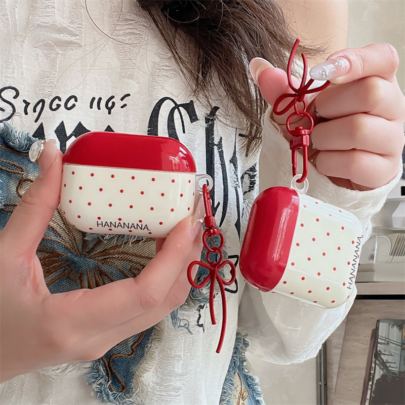 韩风ins红色蝴蝶结波点耳机壳