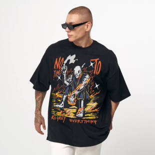 T恤男圆领夏宽松休闲街头版 潮牌短袖 恶魔火焰美式 型 让我静一静