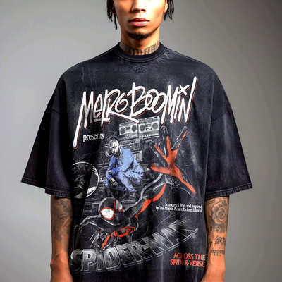 Metro Boomin Spider Man Across 蜘蛛侠美式嘻哈重磅水洗短袖T恤