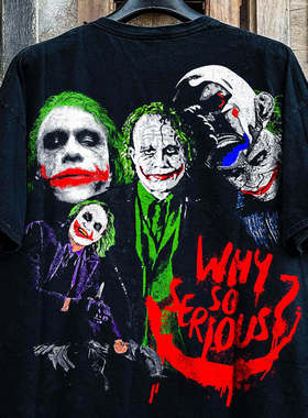 Joker美版 双面印花 DC小丑小丑女 重磅水洗涂鸦 做旧复古短袖T恤