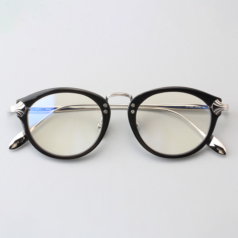 男女全框牛角配银复古