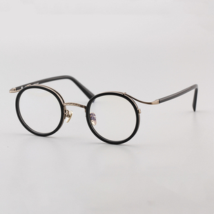 圆框复古纯钛黑框日本手工赛璐珞男女眼镜框配近视蓝光镜片10195