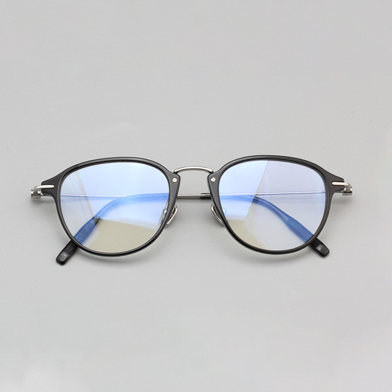 日版手工超轻眼镜框男钛赛璐珞复古眼镜架配男款潮流黑框10198