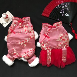 梅弄影|宠物冬季新年装约克夏棉服拜年唐装情侣猫咪衣服加绒马年