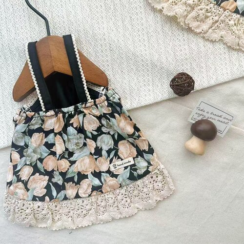 花间旧梦~复古感小狗衣服春夏薄款马尔济斯比熊吊带小猫裙子纯棉
