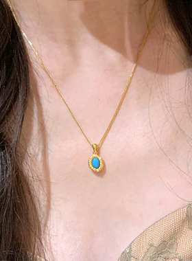 蒂芙尼蓝~中古vintage蓝松拉丝耳钉秋冬新款轻奢锆石锁骨链女MoeM