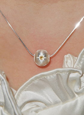 三色拉丝小银球吊坠S925银闪钻星芒项链女轻奢小众设计锁骨链春夏