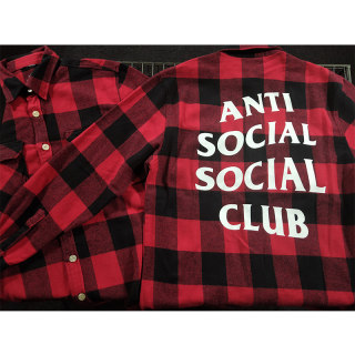 G验anti social social club黑红格子衬衫assc字母长袖情侣外套潮