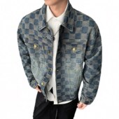 外贸潮流棋盘格轻奢男女同款 休闲夹克春秋季 宽松牛仔外套 男装 新款