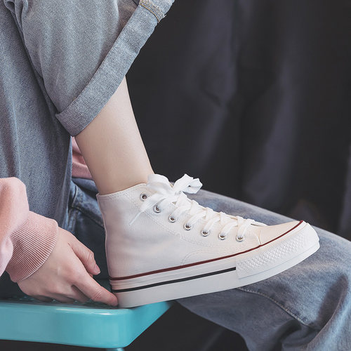 厚底高帮女学生百搭帆布鞋