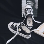 百搭小白鞋 无后跟一脚蹬懒人韩版 潮 女学生2023夏季 厚底半拖帆布鞋