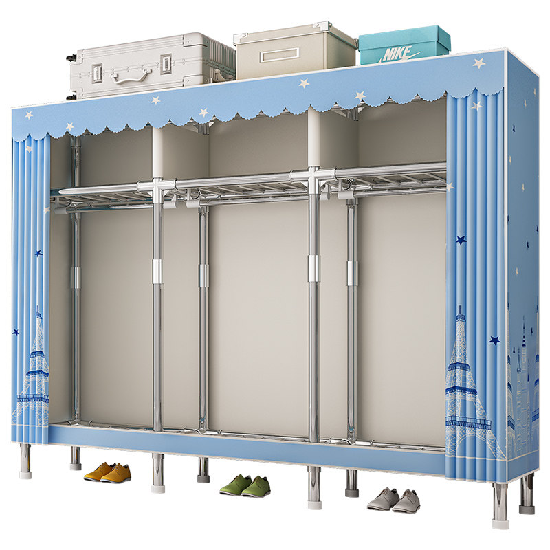 衣柜家用卧室简易布衣柜结实耐用全钢架加粗加厚钢管组装出租房用