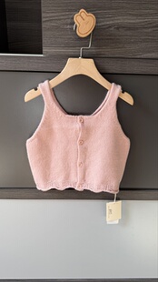 女宝宝毛线背心洋气针织马甲混纺女童套头春秋短款粉色