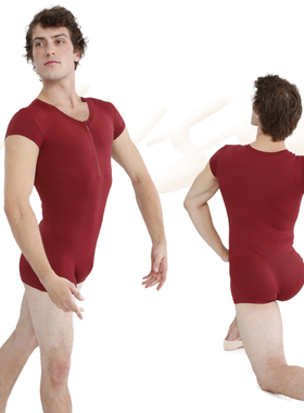 Vivgio艺尊正品男式芭蕾连体裤 圆领半袖拉链连三分38501