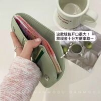 时尚新款ins森系荔枝纹钱夹女士钱包便携小众半圆卡包纯色零钱包
