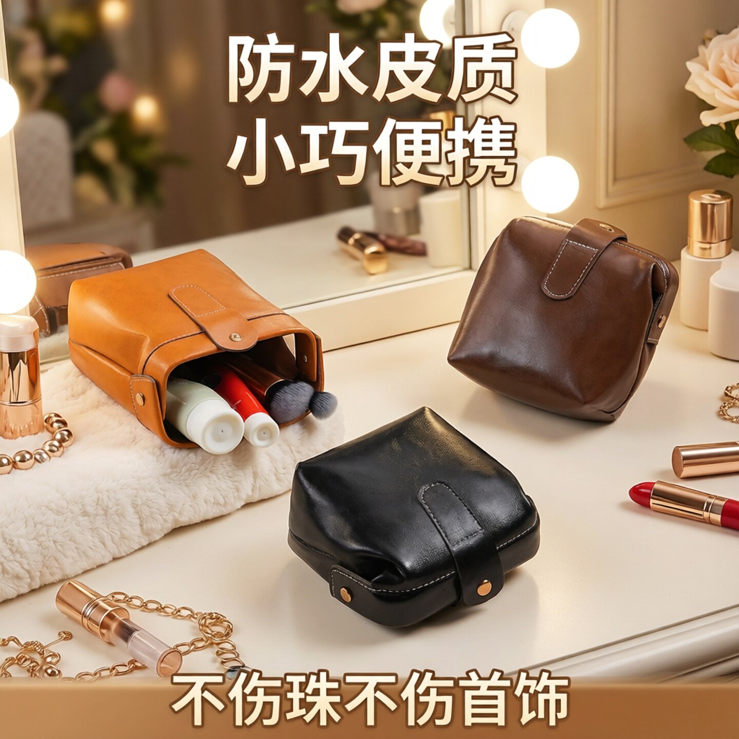 皮质文玩首饰袋女 防水小巧  星月菩提手串核桃而定戒指收纳包