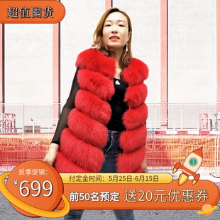新款秋冬修身女皮草马甲真毛显瘦坎肩中长款时尚百搭无袖圆领