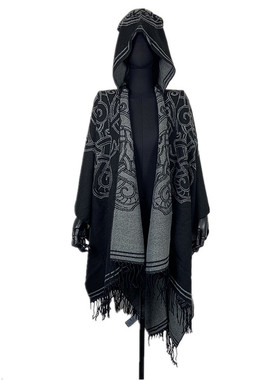 AA摇滚乐队周边黑色连帽披肩女流苏提花斗篷百搭保暖围巾外搭包邮