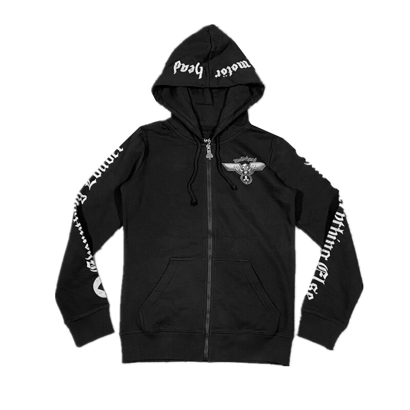 包邮-mot*r摇滚机车牛头黑桃暗黑金属朋克女款抓绒连帽拉链卫衣