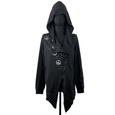 圣诞惊魂夜迪啥尼印花骷髅连帽拉链卫衣不规则长袖上衣外套包邮