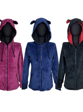 三色入各一件可爱小熊耳朵连帽卫衣女拉链外套休闲修身显瘦上衣