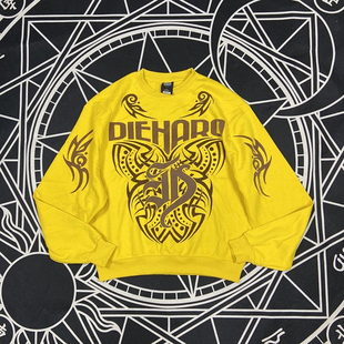 小众个性印花植绒卫衣女士宽松圆领长袖落肩袖黄色套头上衣瑕疵