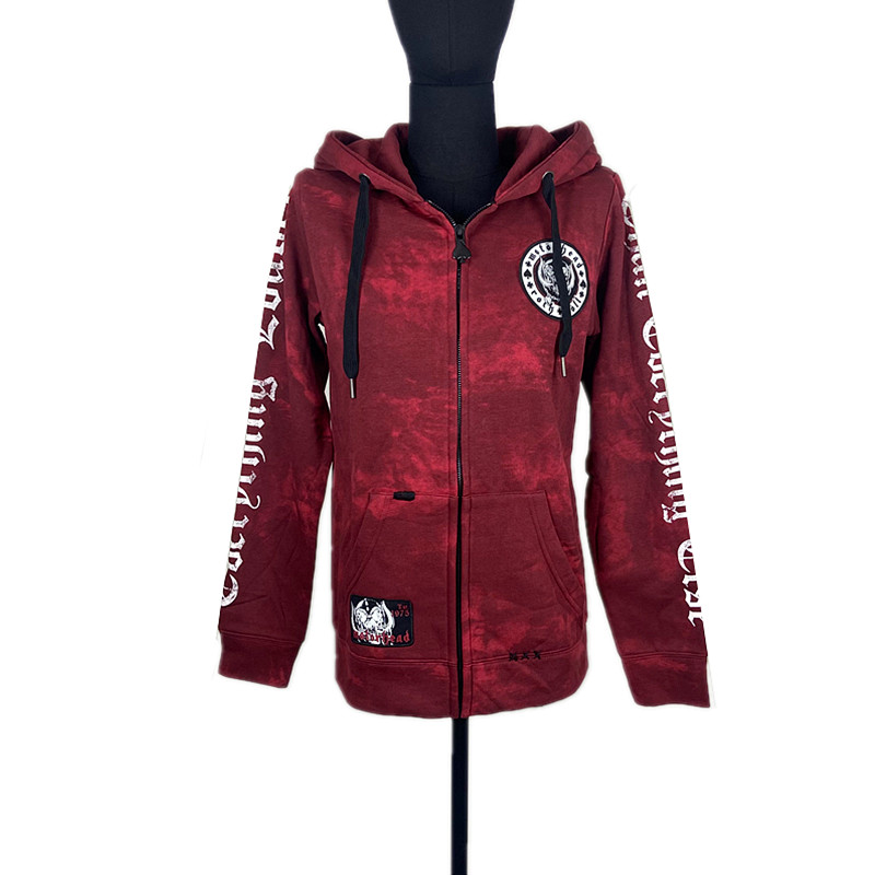 摇滚周边暗黑风连帽拉链卫衣女机车牛头贴布复古字母印花红色包邮