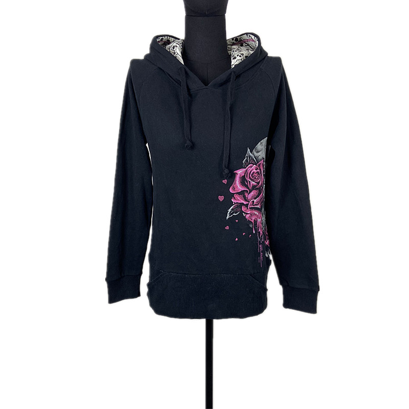 仅一件微瑕包邮连帽卫衣女秋季美式复古小众设计感玫瑰印花上衣